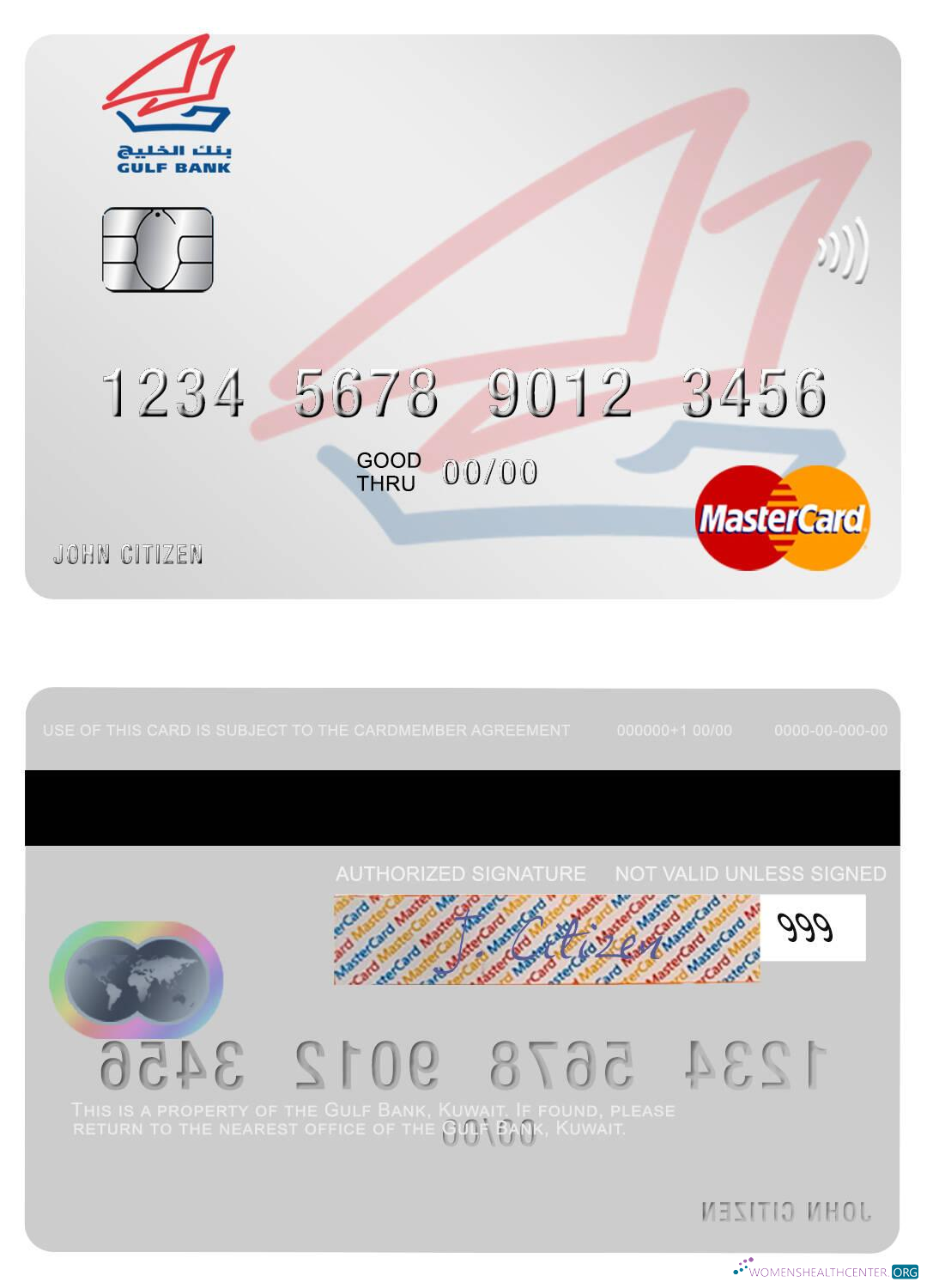 Download Kuwait Gulf Bank mastercard Photoshop template